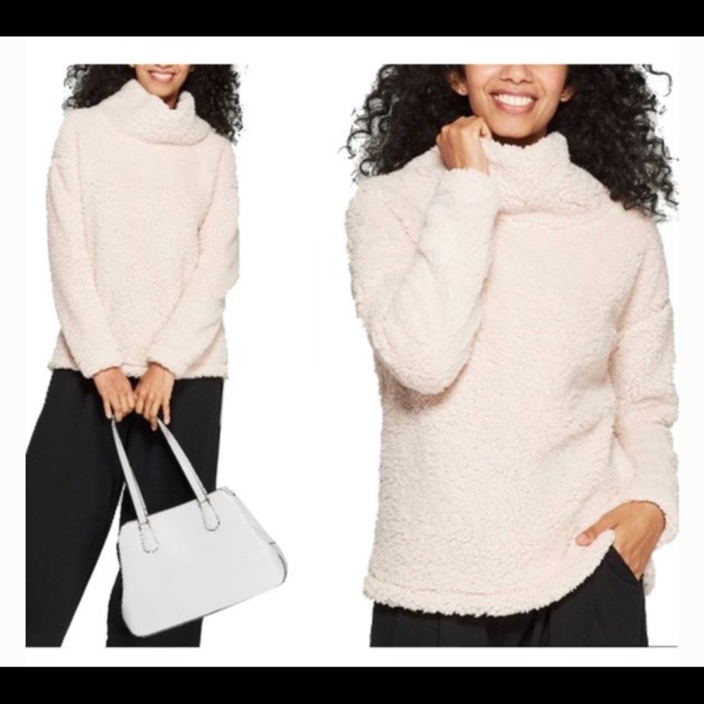 Fuzzy Blush Cowl Neck Sherpa Sweater